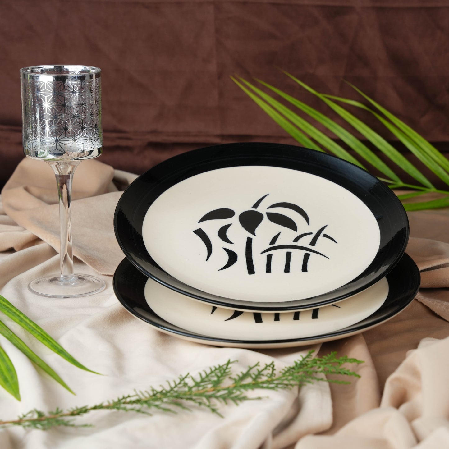 Caffeine Ceramic Handmade Stoneware Black Imperial Quarter Plate 7”(Set of 2 Dishwasher & Microwave Safe ) - Caffeine Premium Stoneware