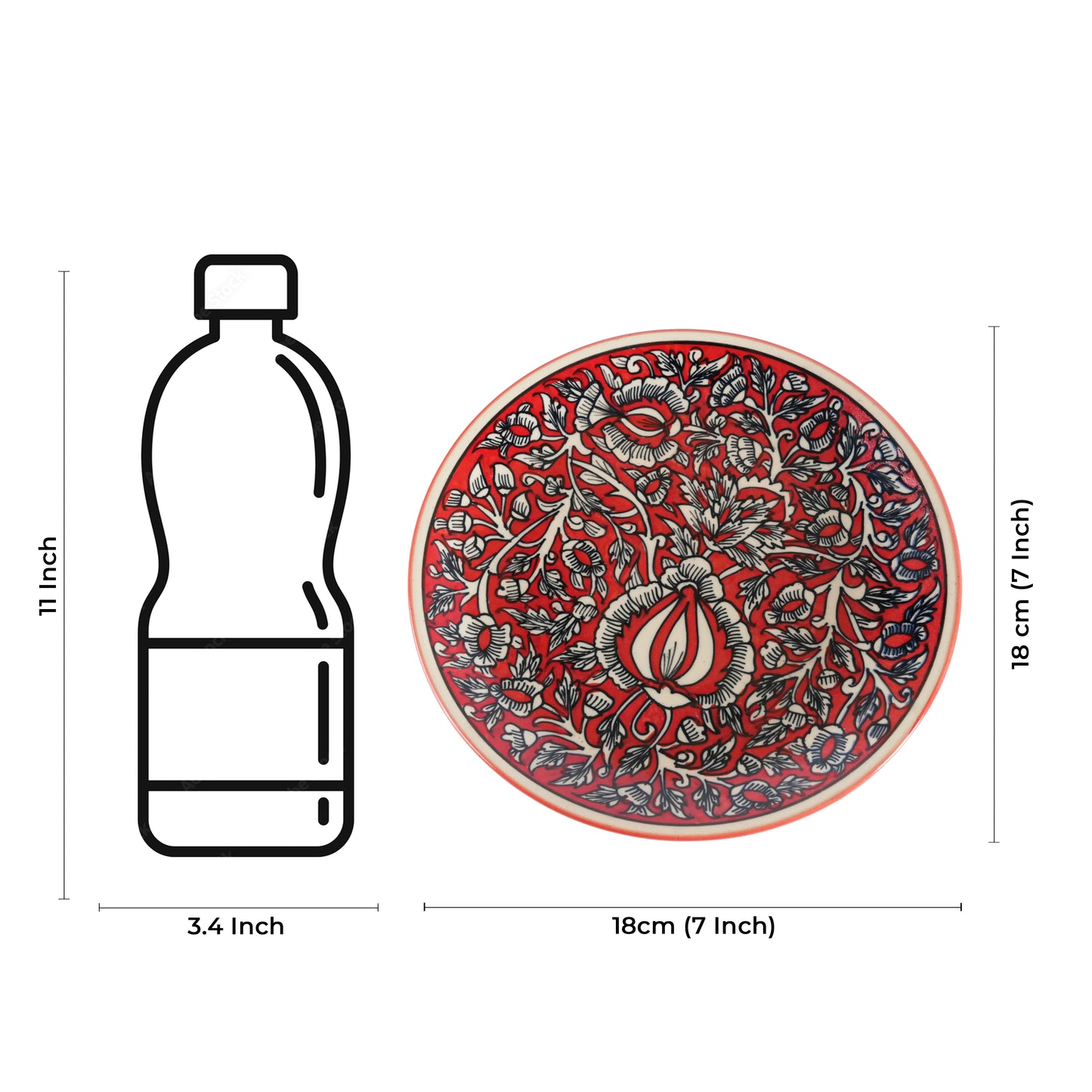 Caffeine Ceramic Handmade Stoneware Red Mughal Quarter Plate 7”(Set of 2 Dishwasher & Microwave Safe ) - Caffeine Premium Stoneware