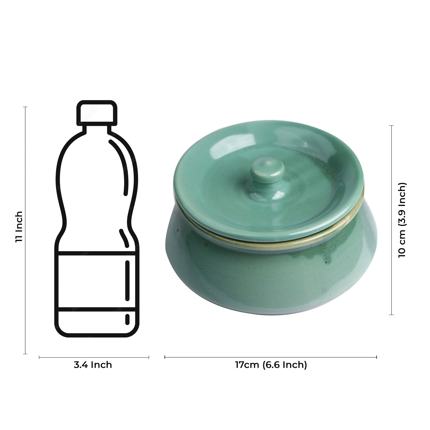 Caffeine Ceramic Handmade Green Ferrous Serving Handi with Lid (Set of 4) - Caffeine Premium Stoneware
