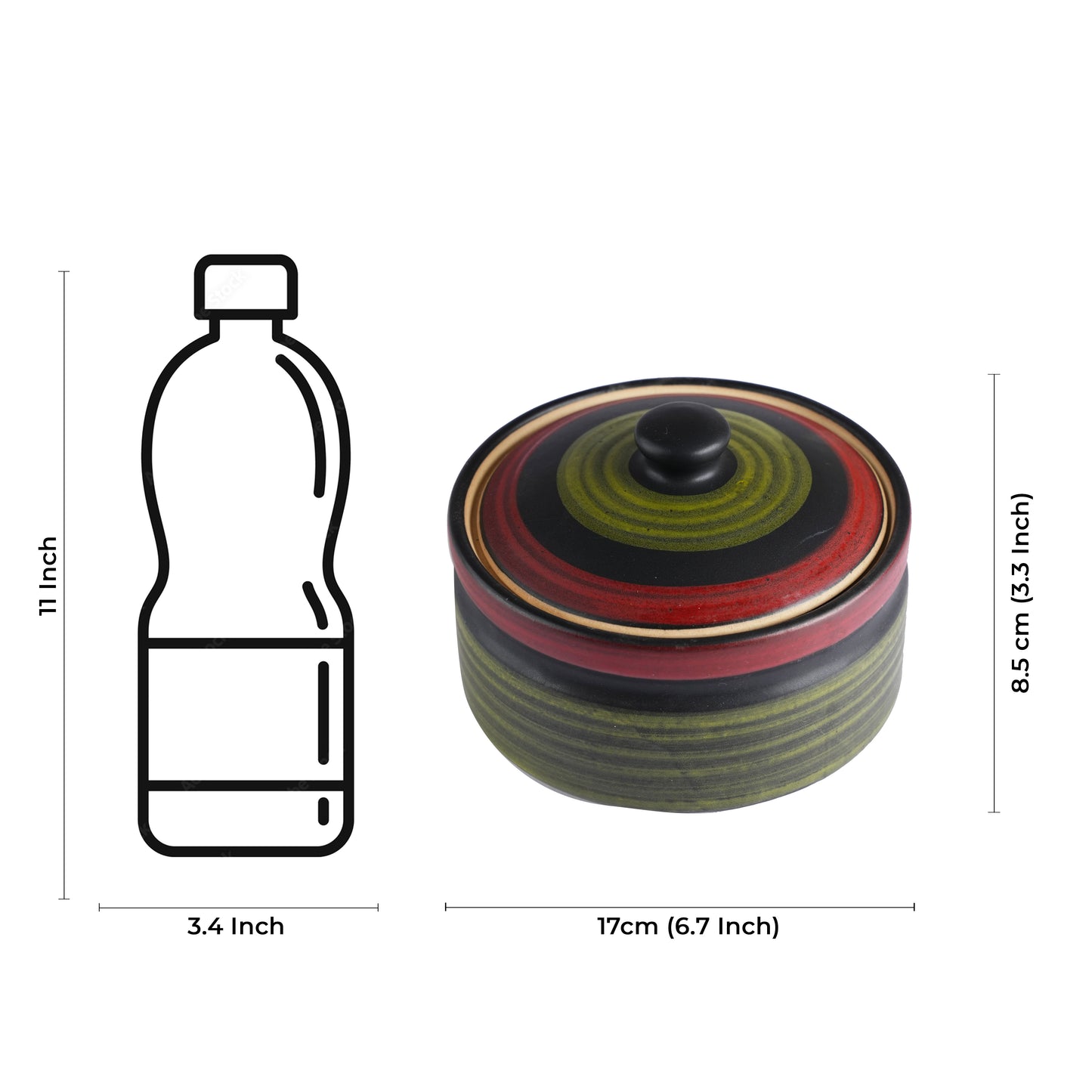 Caffeine Ceramic Handmade Green Chandrakari Serving Casserole with Lid (Set of 3) - Caffeine Premium Stoneware
