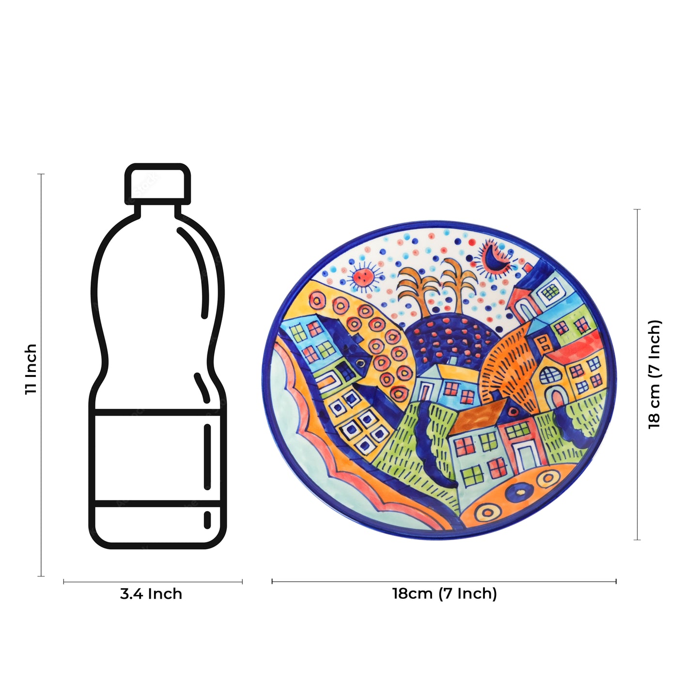Caffeine Ceramic Handmade Stoneware Family Hut Quarter Plate 7” (Set of 4 Dishwasher & Microwave safe ) - Caffeine Premium Stoneware