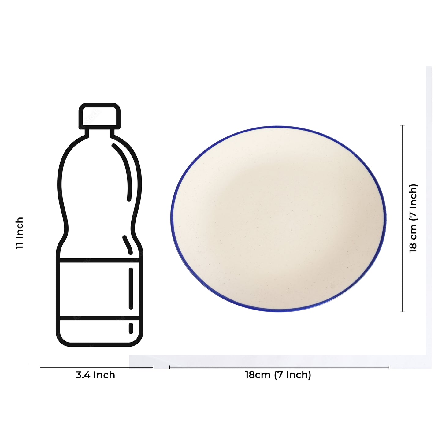 Caffeine Ceramic Handmade Stoneware White Matte blue patti quarter plate 7”(Set of 2) - Caffeine Premium Stoneware