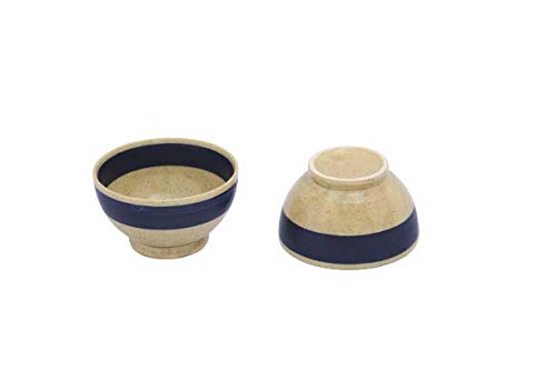 Caffeine Ceramic Handmade Cream Blue Studio Nut Serving Bowl (Set of 2) - Caffeine Premium Stoneware
