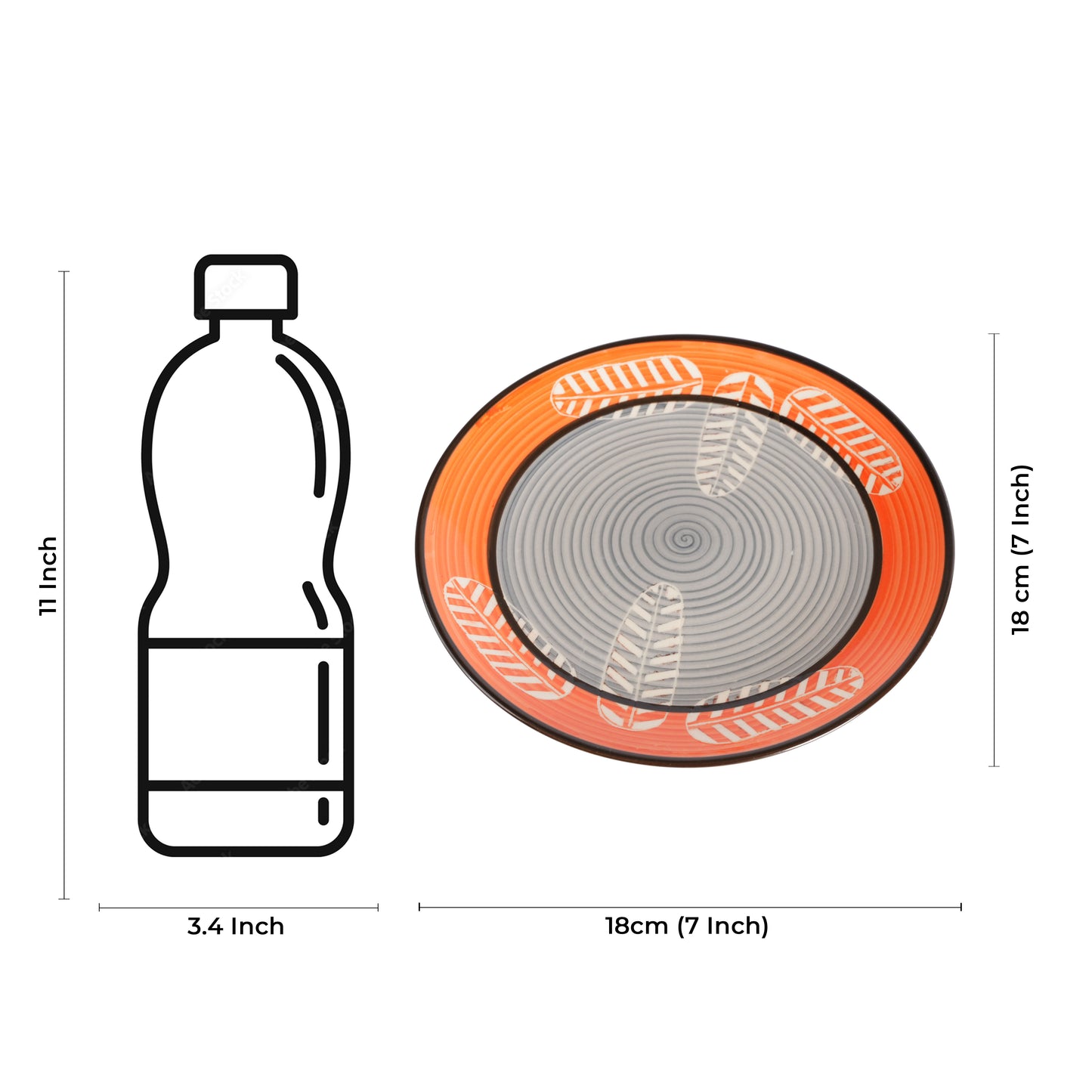 Caffeine Ceramic Handmade Stoneware Orange and Gray Royal Leaf Print Quarter Plate 7” (Set of 2 Dishwasher & Microwave safe ) - Caffeine Premium Stoneware