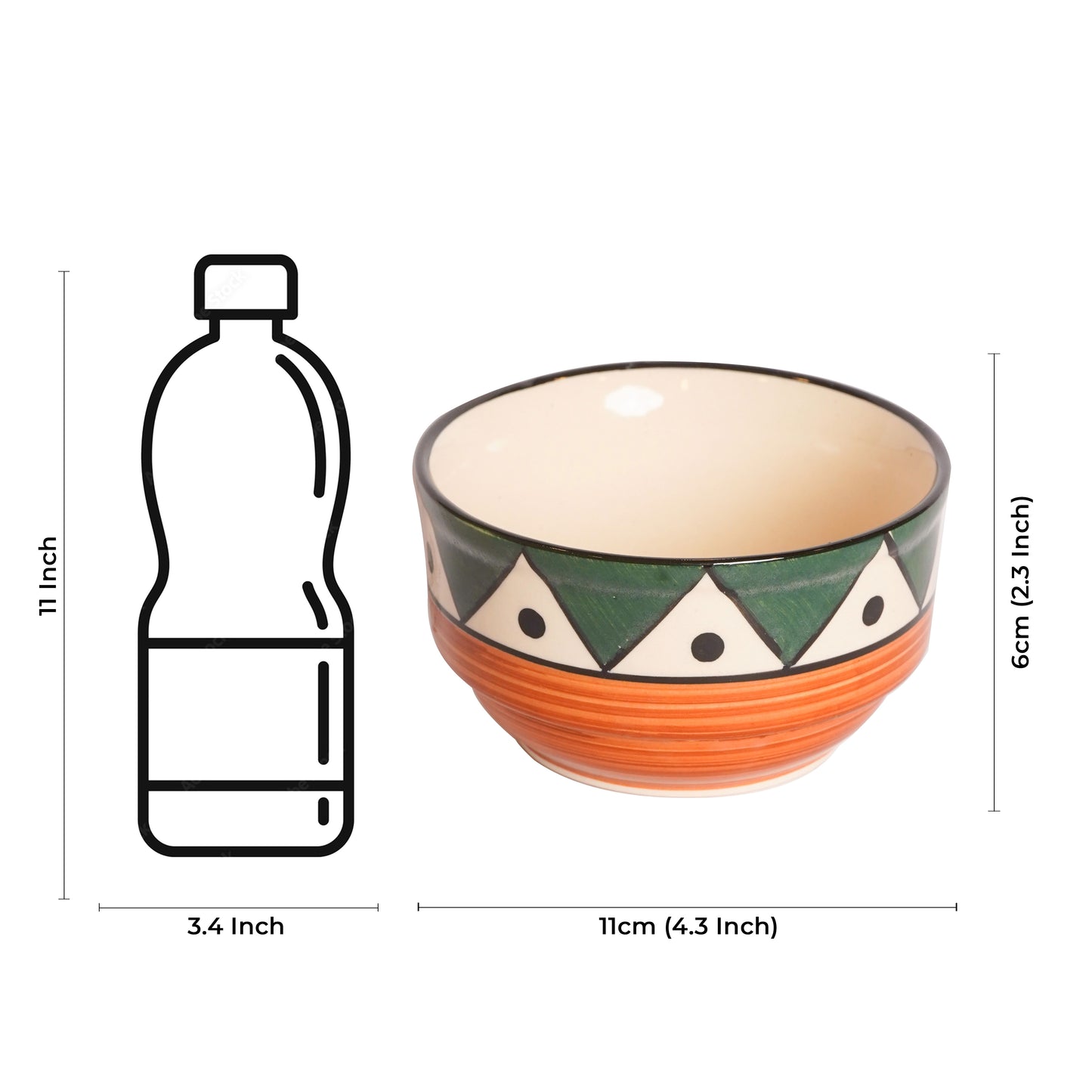 Caffeine Ceramic Handmade Green Tribal Katori Bowl (Set of 4) - Caffeine Premium Stoneware