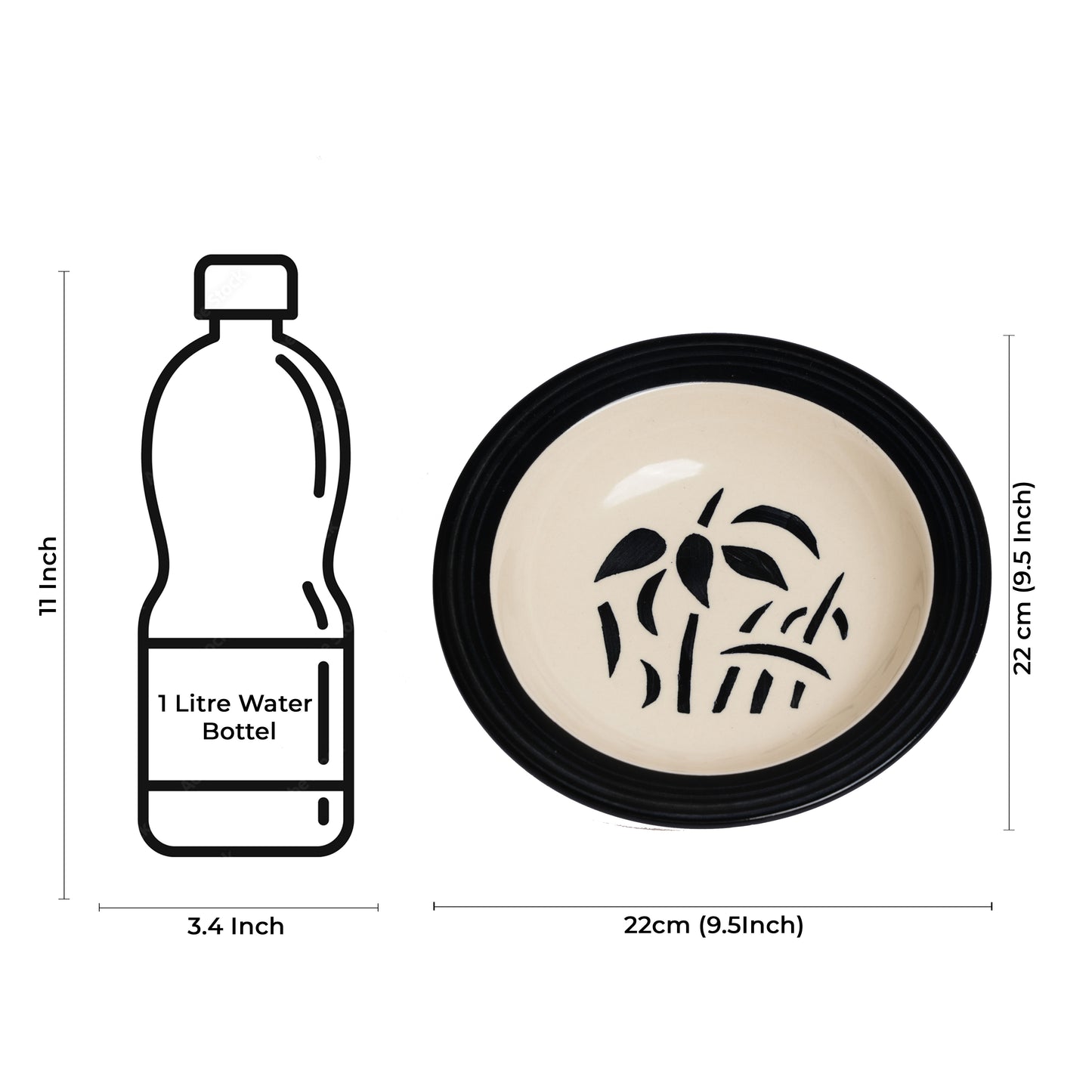 Caffeine Ceramic Handmade Stoneware Black Imperial Soup Plates/Pasta Plate/Maggie Plate/Macaroni Plate 9 inch (Set of 2 Dishwasher & Microwave Safe) - Caffeine Premium Stoneware