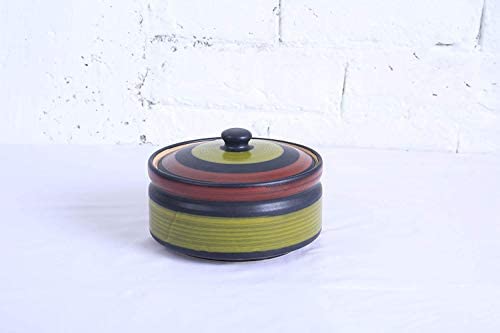 Caffeine Ceramic Handmade Green Chandrakari Serving Donga Casserole (set of 1 Medium)