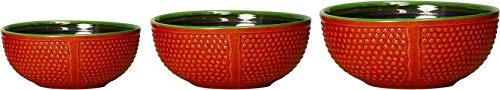Caffeine Handmade Ceramic Stoneware Red & Green Bubble Serving Bowl (Set of 3) - Caffeine Premium Stoneware