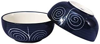 Caffeine Ceramic Handmade Blue Doodle Dessert Bowl (Set of 4, 150 ml) - Caffeine Premium Stoneware