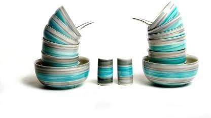 Caffeine Ceramic Handmade Sea Green Dinner Set (37 pcs. Dishwasher Safe & Microwave Safe) - Caffeine Premium Stoneware