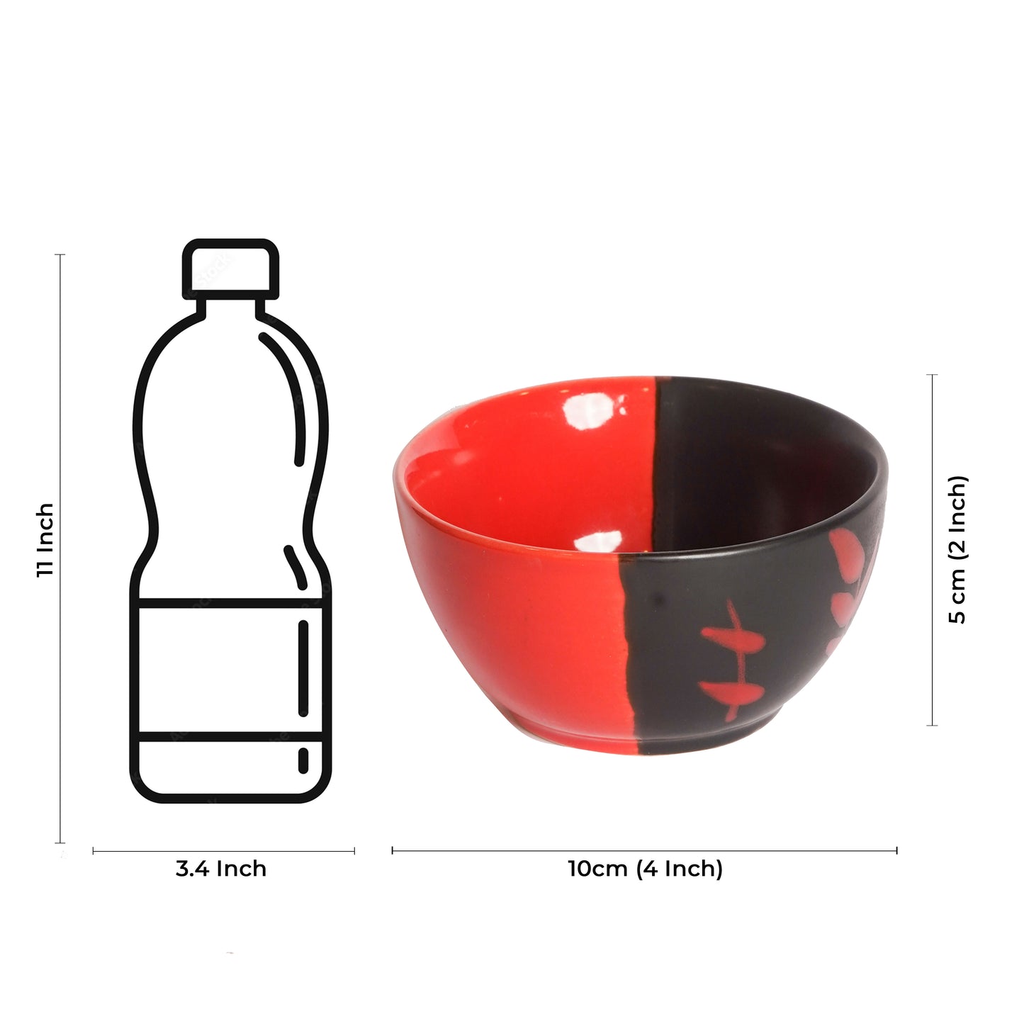 Caffeine Ceramic Handmade Red & Black Bamboo Katori Bowl (Set of 4) - Caffeine Premium Stoneware