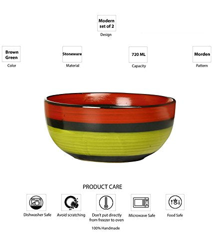 Caffeine Ceramic Handmade Green Chandrakari Soup Bowl with Spoon (Set of 2) - Caffeine Premium Stoneware