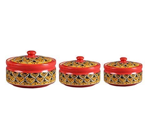 Caffeine Ceramic Handmade Orange Morocco Serving Casserole with Lid (Set of 3) - Caffeine Premium Stoneware