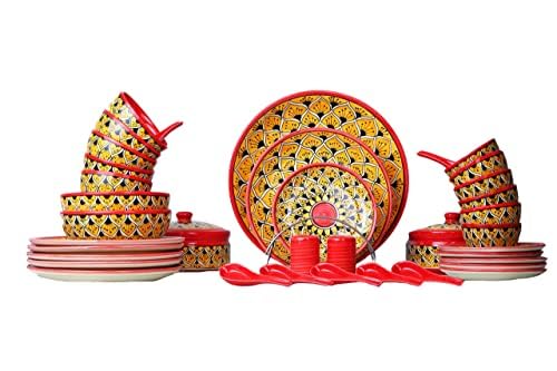 Caffeine Ceramic Handmade Orange Morocco Dinner Set (37 pieces - Microwave & Dishwasher Safe) - Caffeine Premium Stoneware