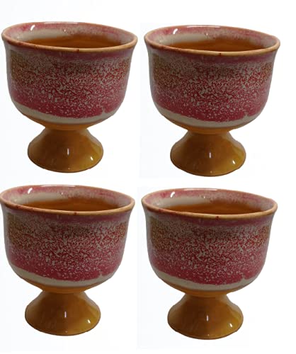 Caffeine Ceramic Stonwear Handmade Pink & Mustard Studio Ice Cream Cup (Set of 6) - Caffeine Premium Stoneware