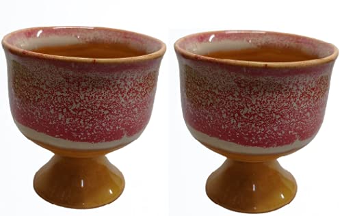 Caffeine Ceramic Stonwear Handmade Pink & Mustard Studio Ice Cream Cup Set of 2 - Caffeine Premium Stoneware