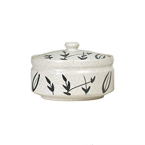 Caffeine Ceramic Handmade white Bamboo Casserole Set of 3 (1 Large, 1 Medium and 1 Small, White and Black) - Caffeine Premium Stoneware