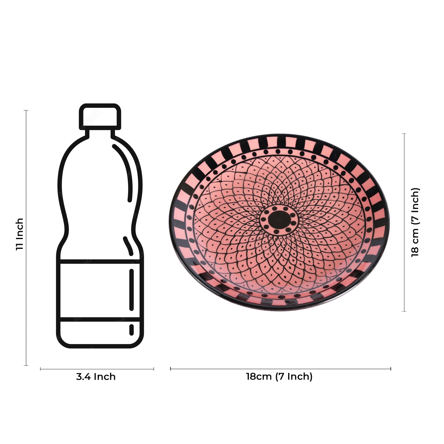 Caffeine Ceramic Handmade pink Flora Pattern quarter plate 7”(Set of 2) - Caffeine Premium Stoneware
