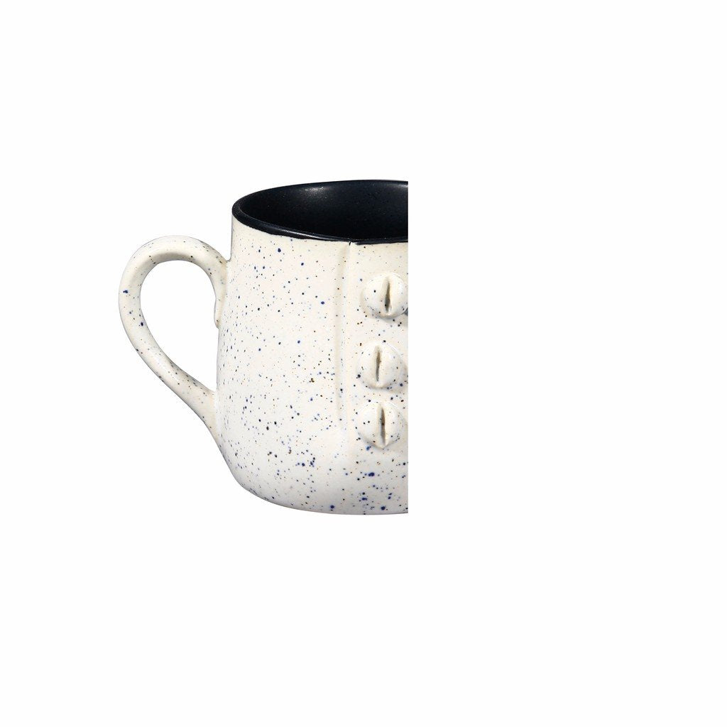 Caffeine Ceramic Handmade Matte White & Glossy Black Buttoned Tea Cups set of 2 - Caffeine Premium Stoneware