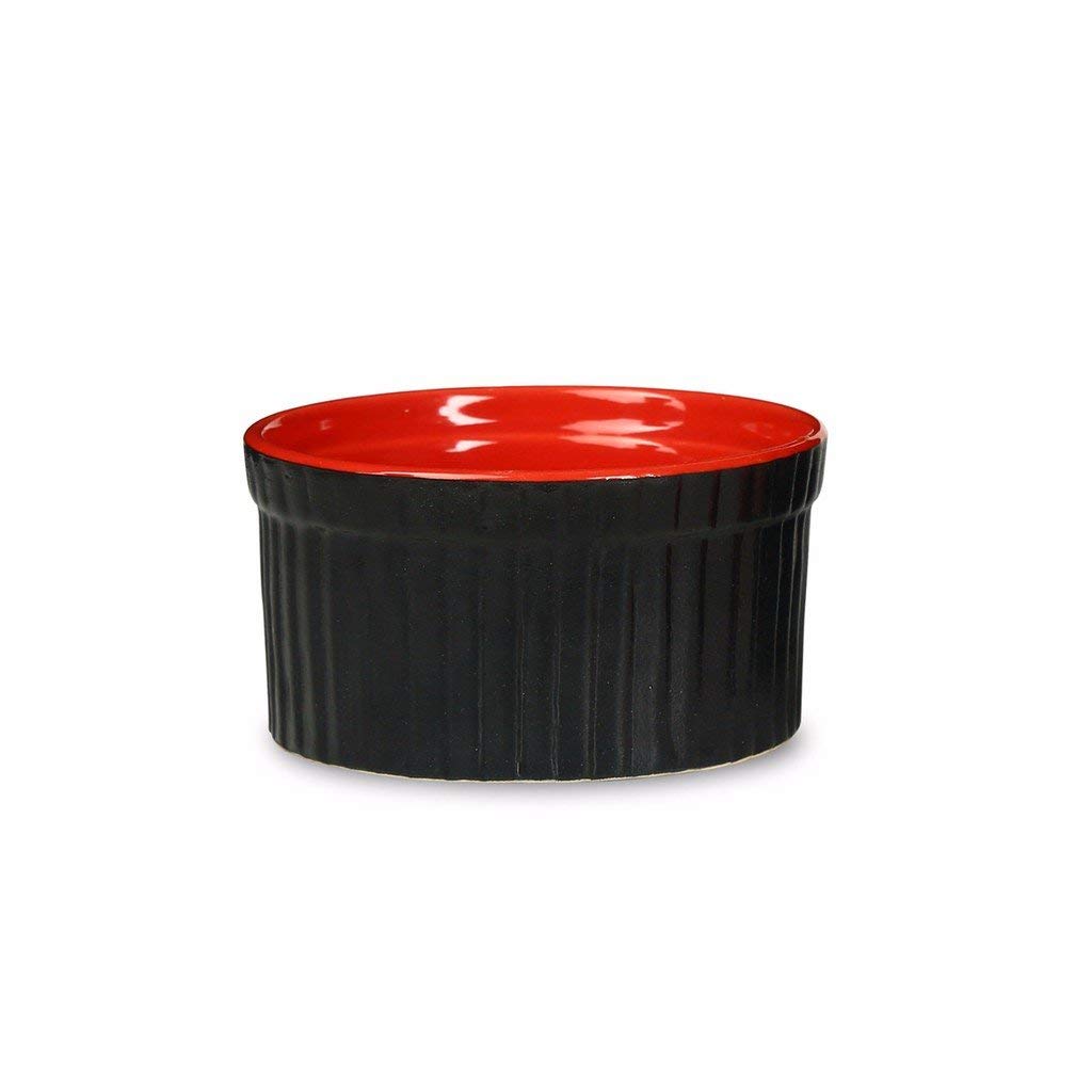 Caffeine Ceramic Handmade Matte Black & Glossy Red Ramekins Bowl (Set of 6, 150 ml) - Caffeine Premium Stoneware
