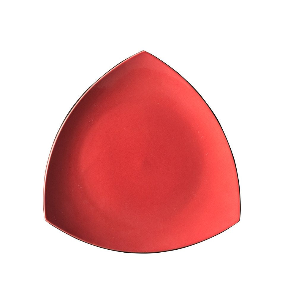 Caffeine Ceramic Handmade Red Triangle Plate 11 Inch (Set of 1)