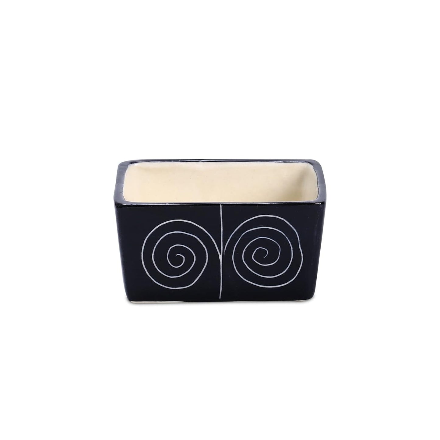 Caffeine Ceramic Stoneware Handmade Black Doodle Dip and Sauce (Set of 4, 40 ml) - Caffeine Premium Stoneware
