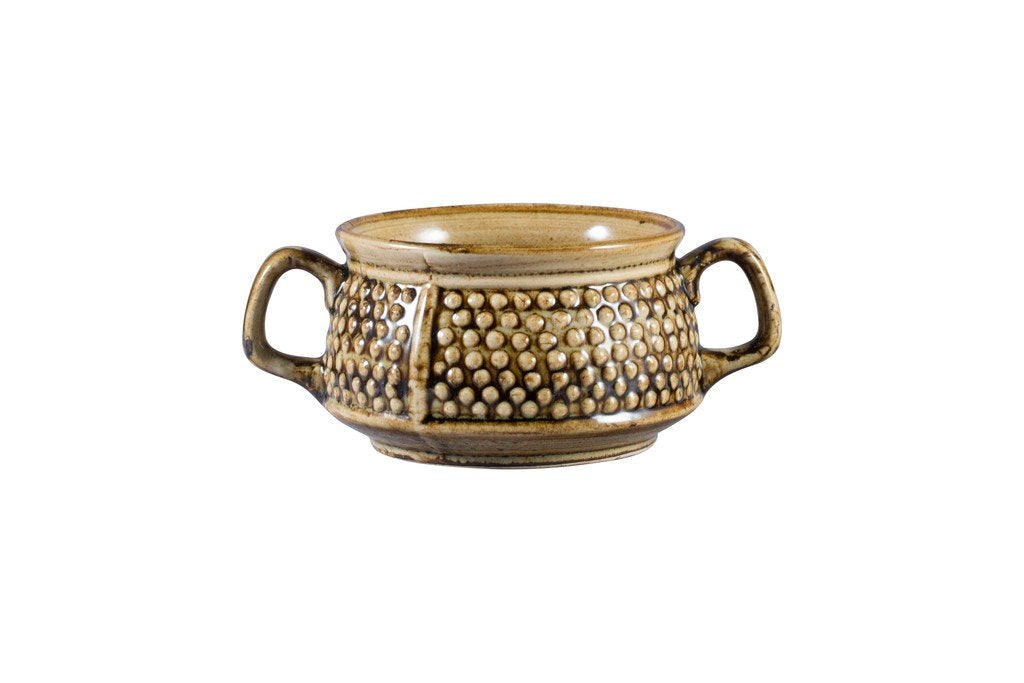 Caffeine Ceramic Handmade Brown Metallic Double Handled Soup Bowl with spoon set of 4 - Caffeine Premium Stoneware