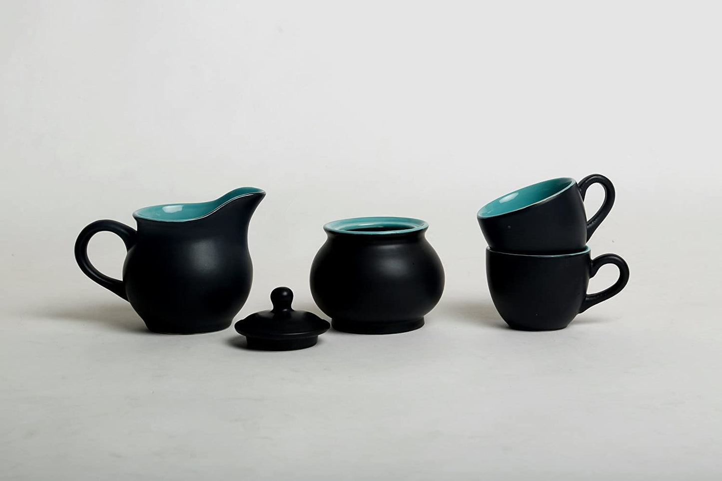 Caffeine Ceramic Handmade Stoneware Royal Black & See Green Tea Set 15 - Caffeine Premium Stoneware
