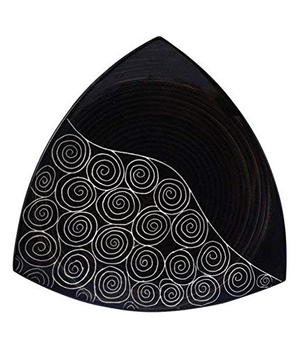 Caffeine Ceramic Handmade Black Doodle Triangle Plate (Set of 2) 10inch