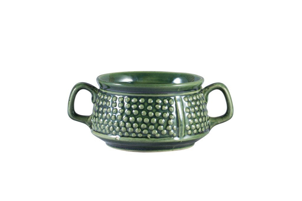 Caffeine Ceramic Handmade Green Bubble Double Handled Soup Bowl with Spoon (Set of 2) - Caffeine Premium Stoneware