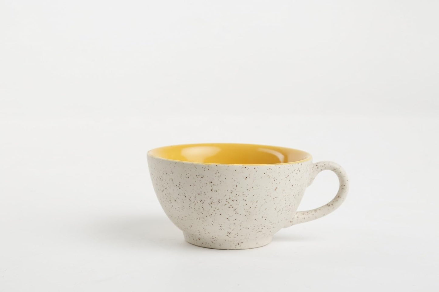 Caffeine Ceramic Handmade White Matte & Mustard 2 in1 Tea Pot (Set of 2, Kettle with Cup)
