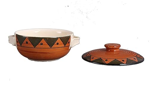 Caffeine Premium Ceramic Brown Soorya Serving Donga Casserole (1 Large, 1 Small, Set of 2)