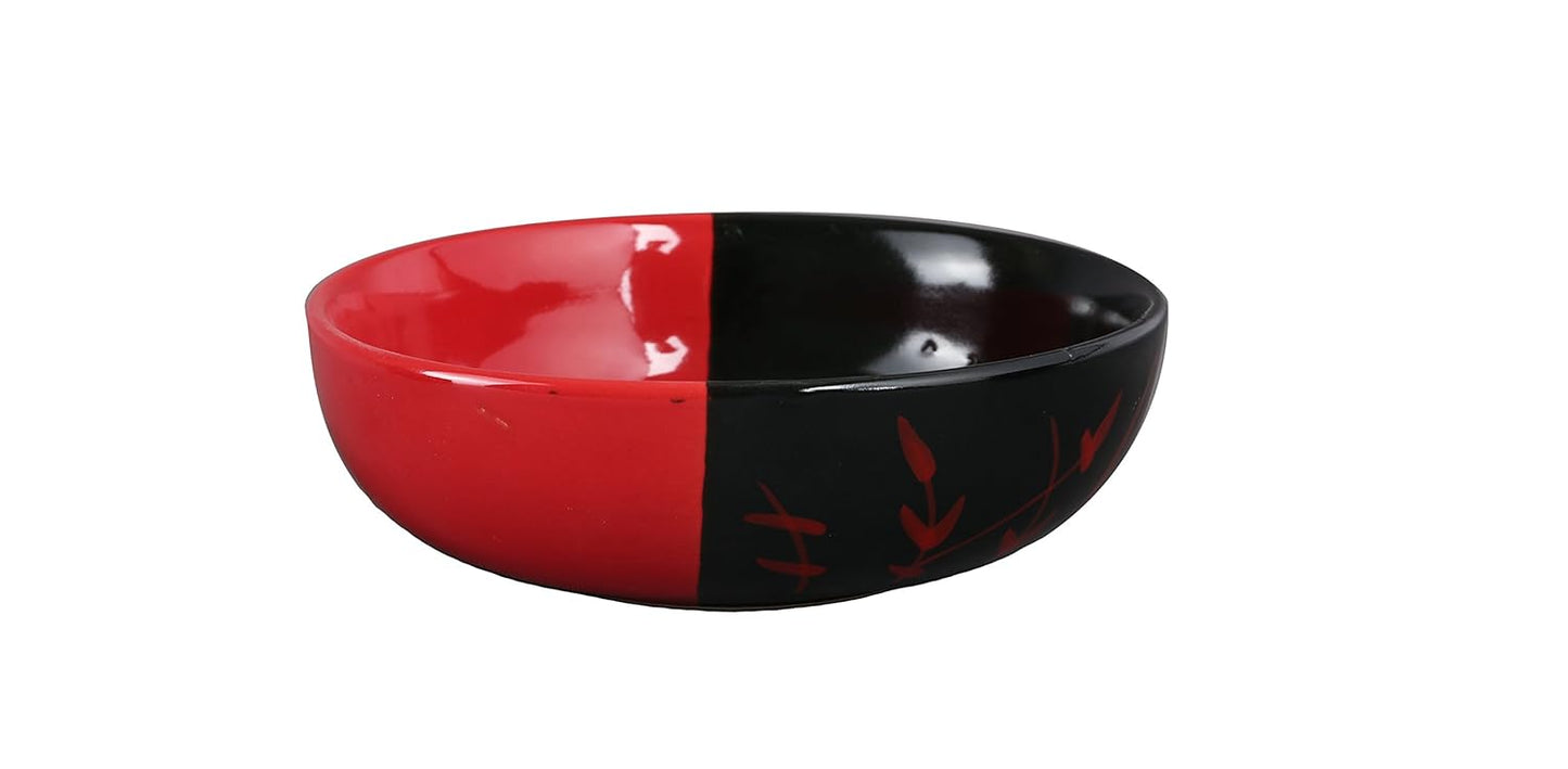 Caffeine Ceramic Handmade Half Red & Black Dinner Set (19 pcs )
