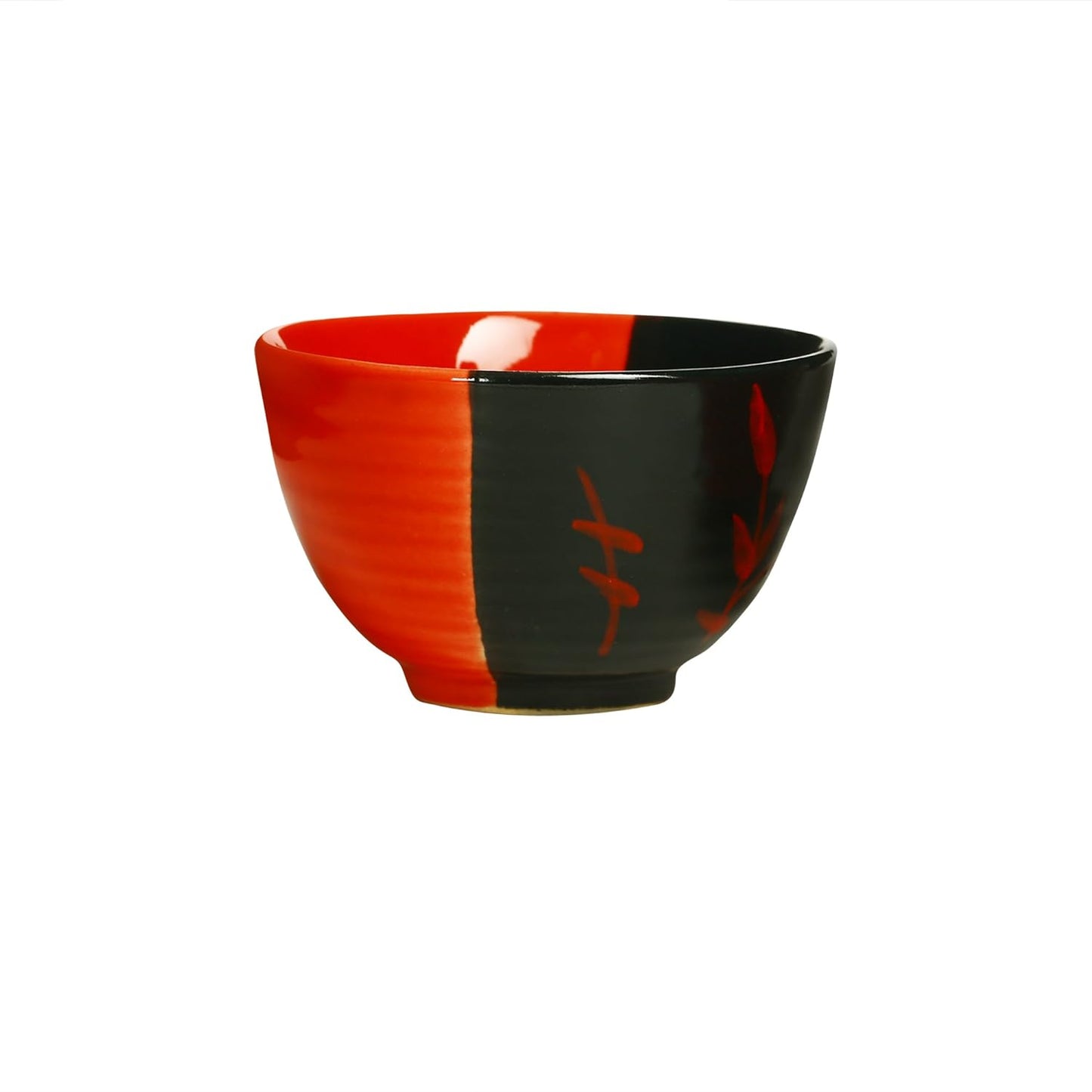 Caffeine Ceramic Handmade Black Red Dual Shade Dessert Bowl (Set of 4, 150 ml) - Caffeine Premium Stoneware