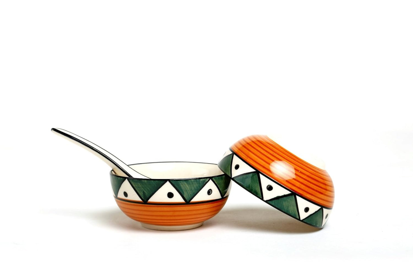 Caffeine Ceramic Handmade Green and Orange Dinner Set (37 pcs) - Caffeine Premium Stoneware