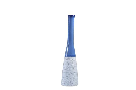 Caffeine Ceramic Handmade White & Glossy Blue Vase (1 Pc)