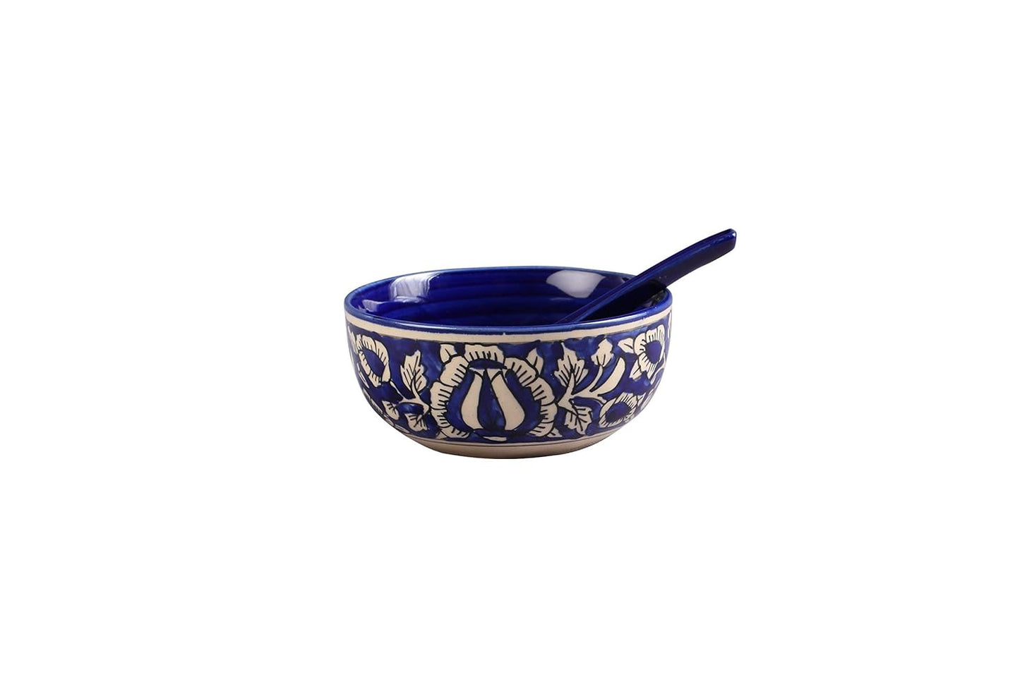 Caffeine Ceramic Handmade Blue Mughal Dinner Set (37 pieces - Microwave & Dishwasher Safe) - Caffeine Premium Stoneware
