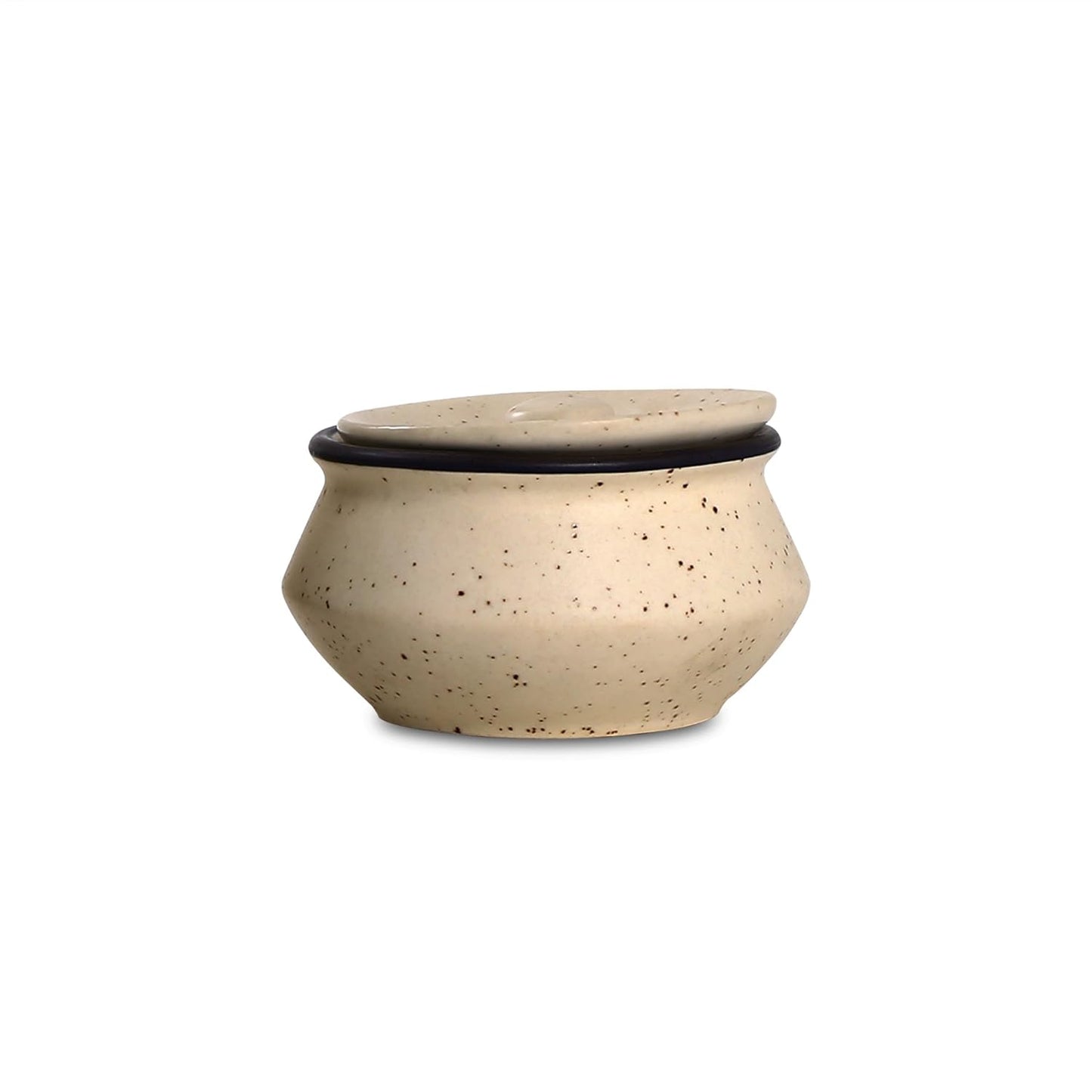 Caffeine Ceramic Handmade Cream & Black Matte Dip and Sauce (Set of 4, 50 ml) - Caffeine Premium Stoneware