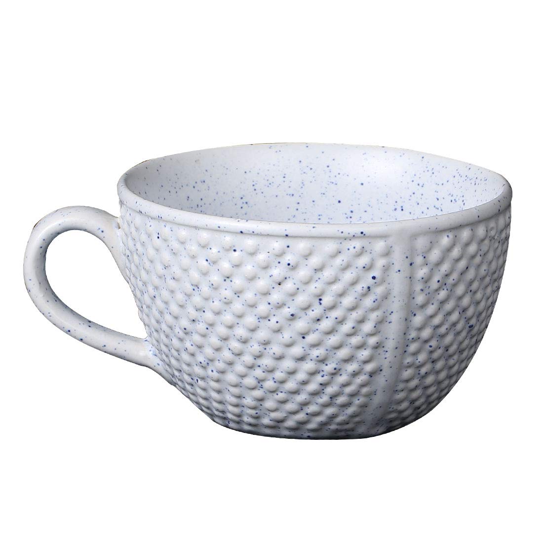 Caffeine Ceramic Handmade White Bubble Single Handled Soup Bowl with Spoon (Set of 2) - Caffeine Premium Stoneware