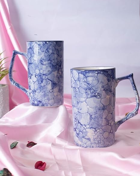 Caffeine Ceramic Handmade Blue & White Milk Mug (Set of 4) - Caffeine Premium Stoneware