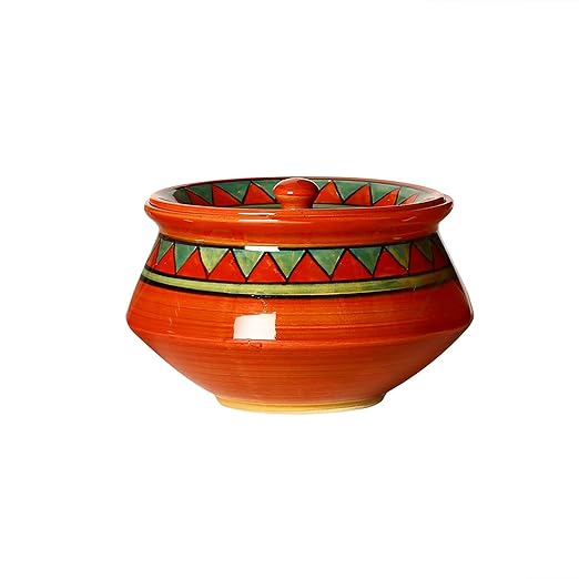 Caffeine Ceramic Handmade Rustic Brown Serving Handi with Lid (Set of 1) medium