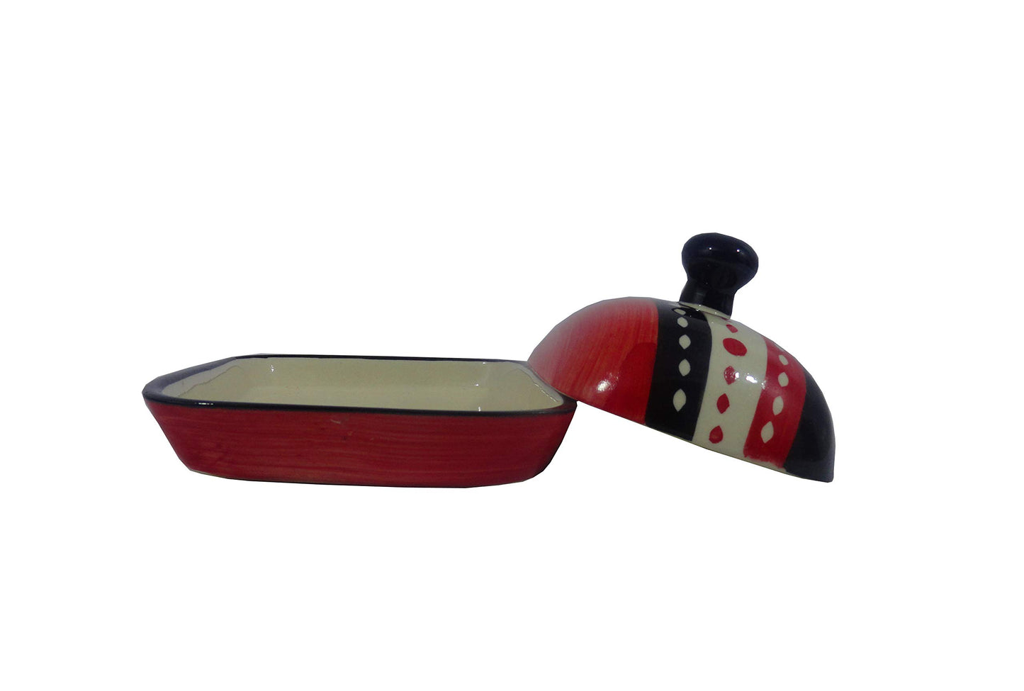 Caffeine premium Ceramic Handmade Red & Black Dotted Butter Tray (Set 1)