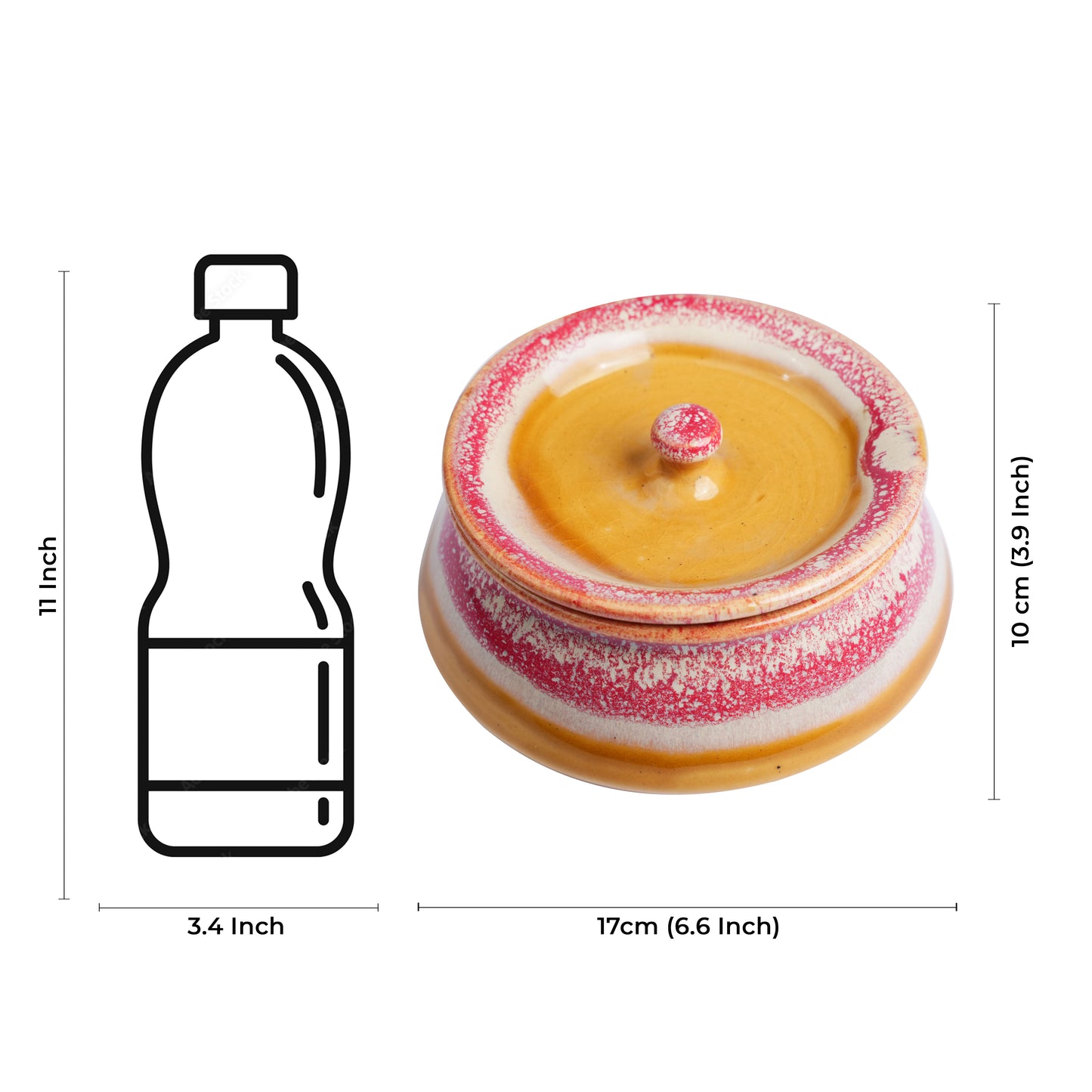 Caffeine Ceramic Handmade Pink & Mustard Studio Serving Handi with Lid (Set of 4) - Caffeine Premium Stoneware