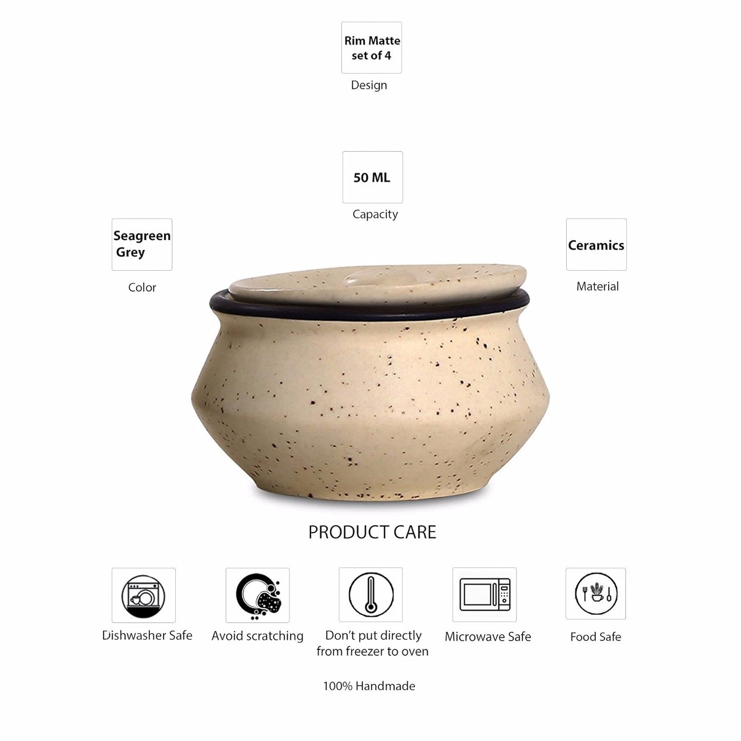 Caffeine Ceramic Handmade Cream & Black Matte Dip and Sauce (Set of 4, 50 ml) - Caffeine Premium Stoneware