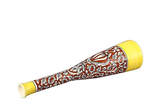 Caffeine Ceramic Handmade red and yellow mughal Straight Vase (1 Pc)
