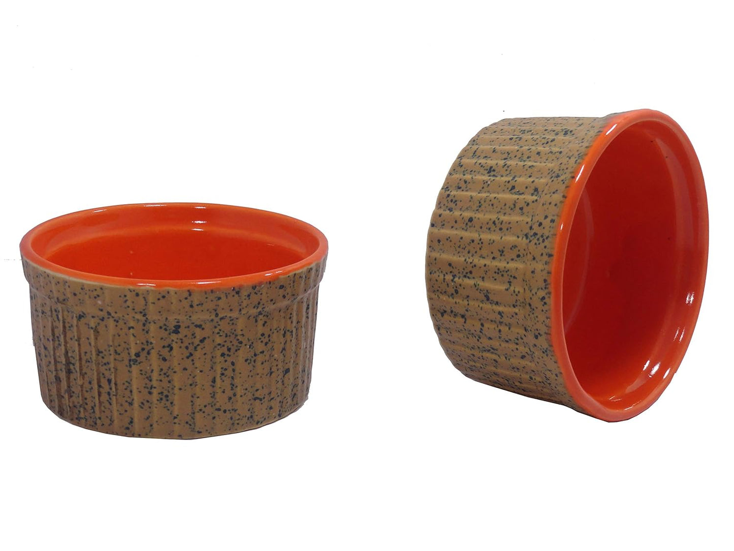 Caffeine Ceramic Handmade Brown and Glossy Orange Ramekins Bowls – (Set of 6, 150 ml) - Caffeine Premium Stoneware