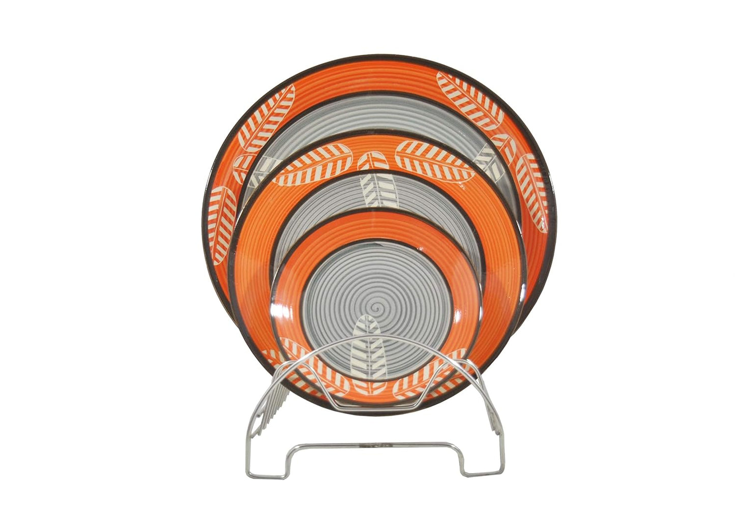 Caffeine Ceramic Handmade Orange Leaf Dinner Set (19 pcs.)