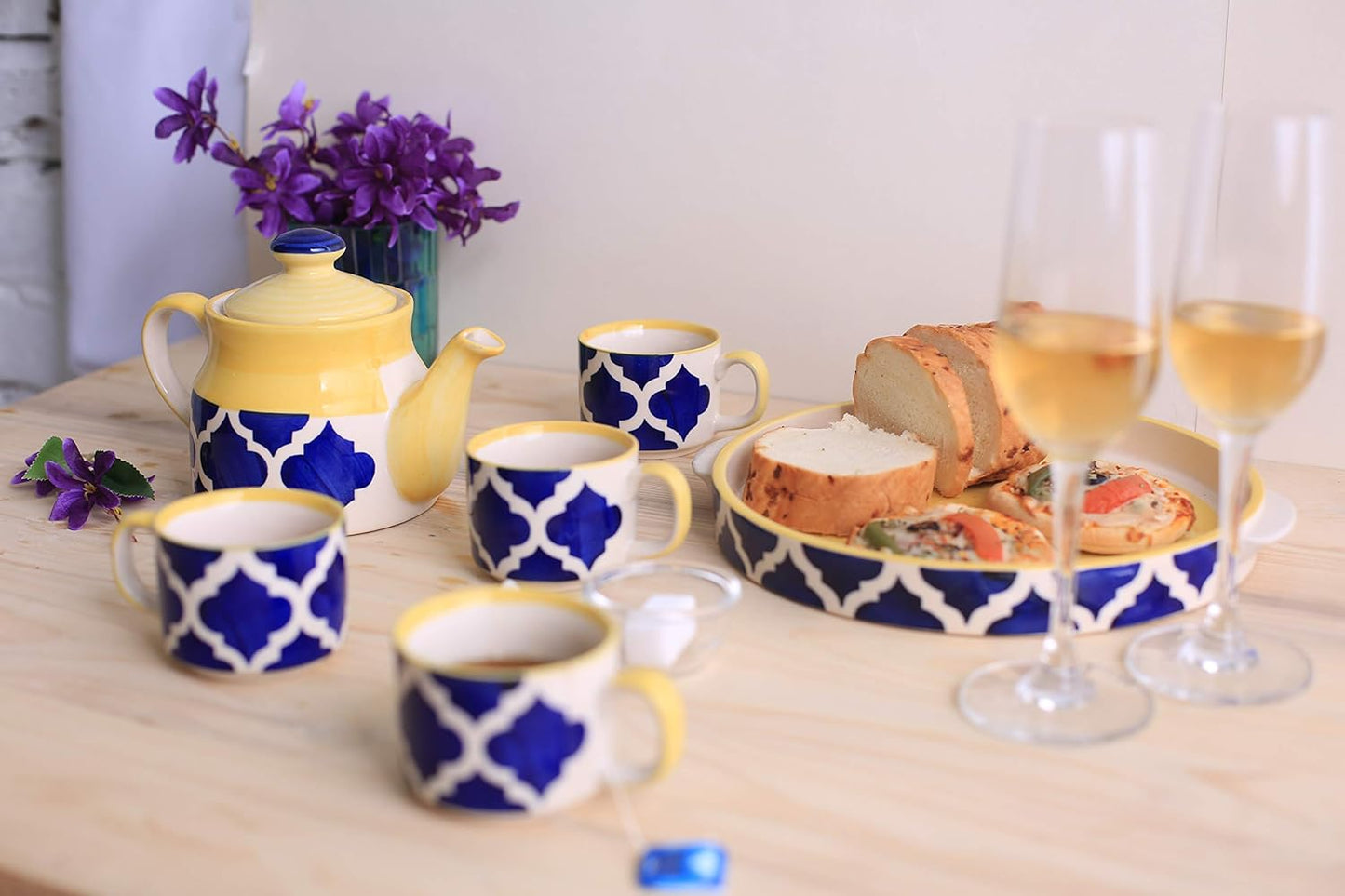 Caffeine Ceramic Handmade Blue umrao Tea Tray Set (6 pc) - Caffeine Premium Stoneware