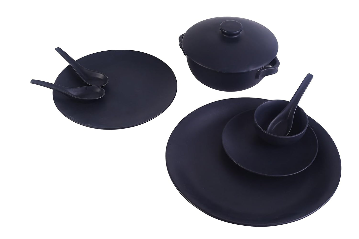 Caffeine Ceramic Handmade Black Matte Dinner Set (37 pcs Microwave & Dishwasher Safe) - Caffeine Premium Stoneware