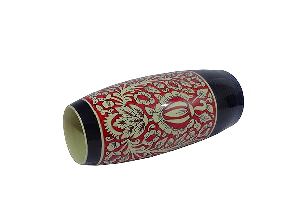 Caffeine Ceramic Handmade Black & Red Mughal vase (Set of 1)